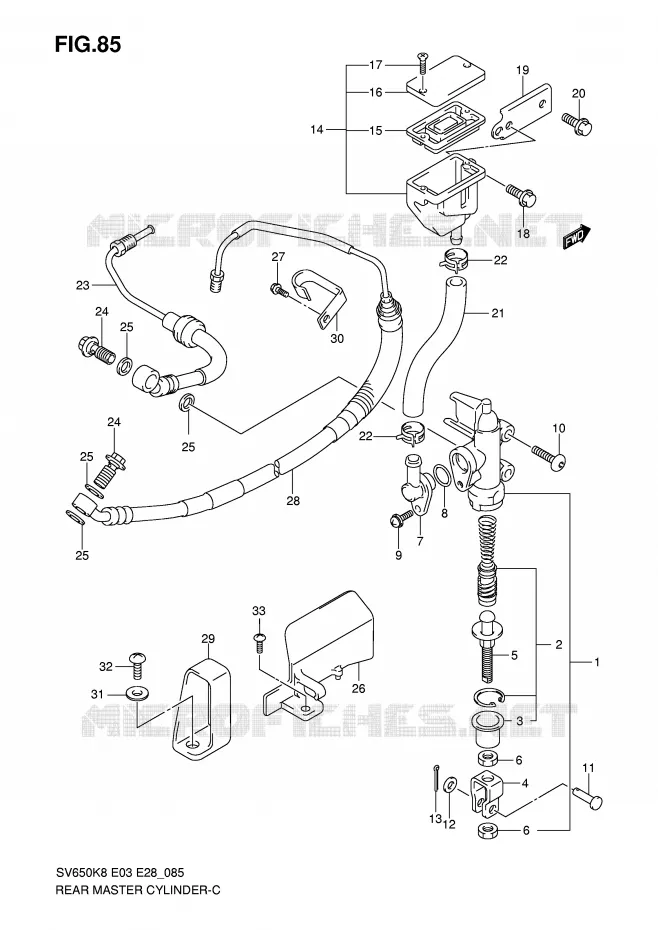 MAITRE CYLINDRE DE FREIN ARRIERE (SV650AK8/SAK8/AK9/SAK9/SAL0) Suzuki MOTO 650 SV-S 2009  SV650SAK9(E3/E28)