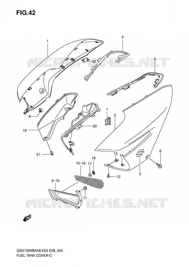 RESERVOIR D'ESSENCE - COUVERCLES Suzuki MOTO 1300 B-KING 2008  GSX1300BKAK8(E3/E28)