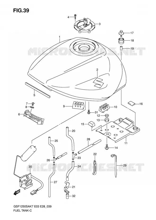 RESERVOIR D'ESSENCE (MODEL K7/K8) Suzuki MOTO 1250 BANDIT-S 2009  GSF1250SK9(E3/E28)