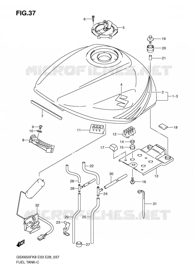 RESERVOIR D'ESSENCE (MODEL K8) Suzuki MOTO 650 GSX-F 2010  GSX650FAL0(E3/E28)