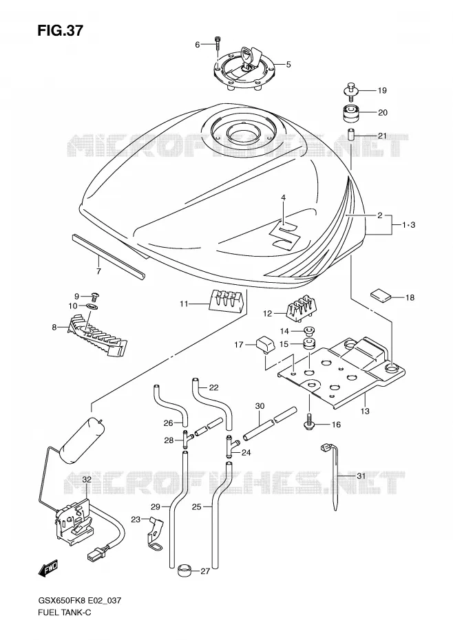 RESERVOIR D'ESSENCE (MODEL K8) Suzuki MOTO 650 GSX-F 2010  GSX650FUL0(E2)