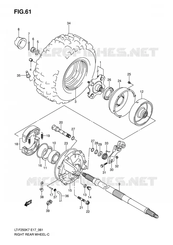 ROUE ARRIERE DROITE Suzuki QUAD 250 OZARK 2008  LT-F250K8(E17)