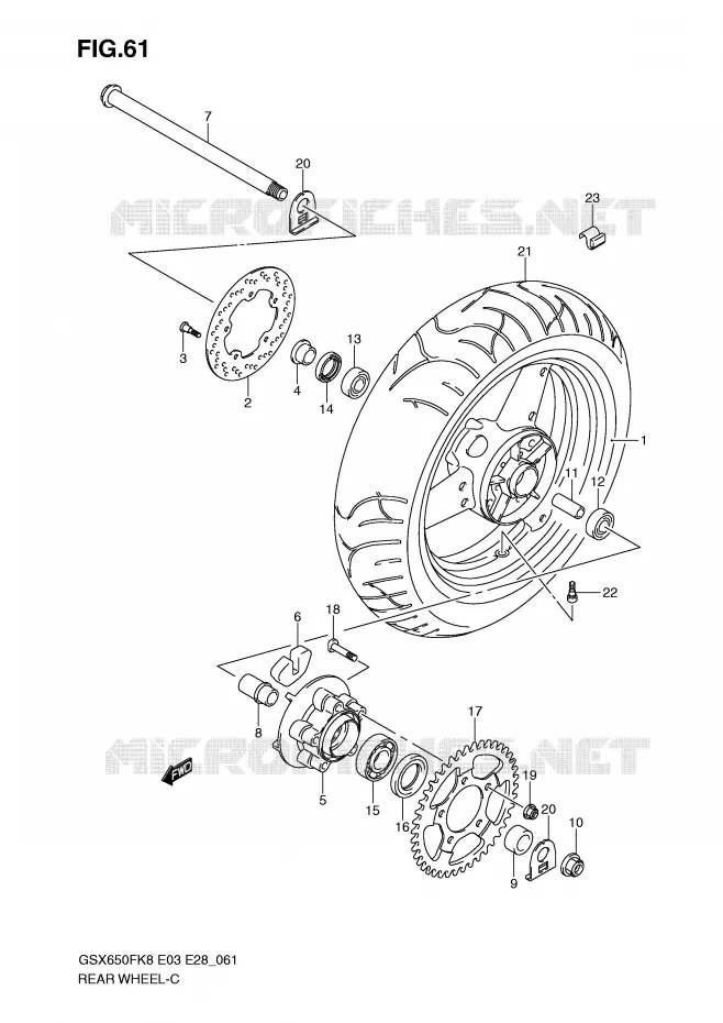 ROUE ARRIERE (GSX650FK8/FK9/FL0) Suzuki MOTO 650 GSX-F 2009  GSX650FK9(E3/E28)