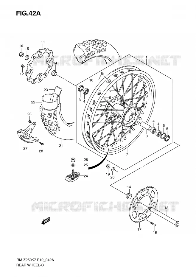 ROUE ARRIERE (MODEL K8/K9) Suzuki MOTO 250 RM-Z 2008  RM-Z250K8(E19)