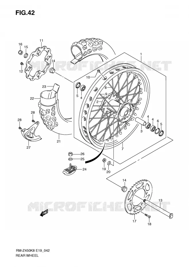 ROUE ARRIERE (RM-Z450K8/K9/L0) Suzuki MOTO 450 RM-Z 2009  RM-Z450K9(E19)