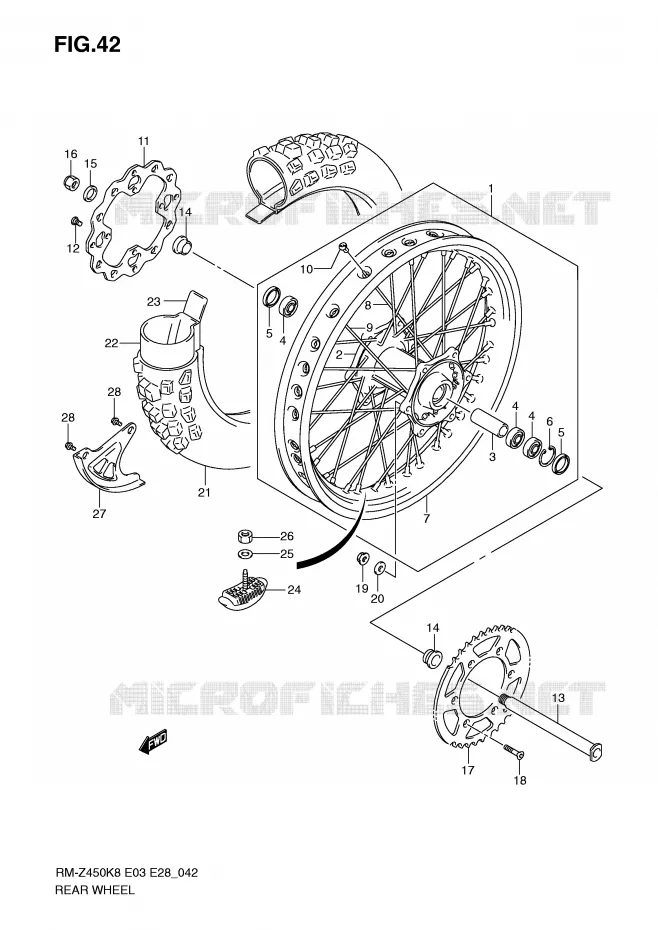 ROUE ARRIERE (RM-Z450K8/K9/L0) Suzuki MOTO 450 RM-Z 2011  RM-Z450L1(E3/E28)