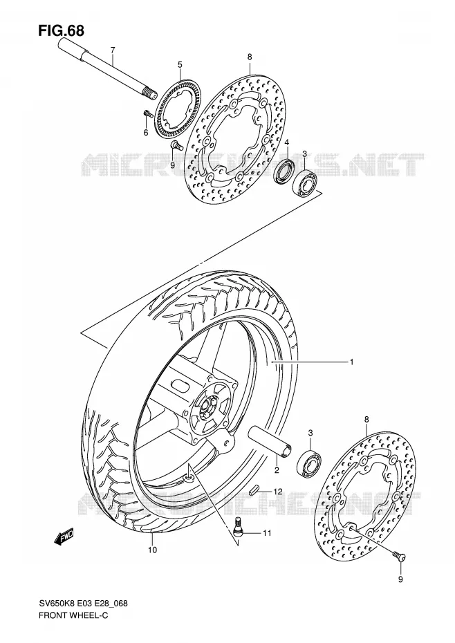 ROUE AVANT (SV650AK8/SAK8/AK9/SAK9/SAL0) Suzuki MOTO 650 SV 2008  SV650AK8(E3/E28)