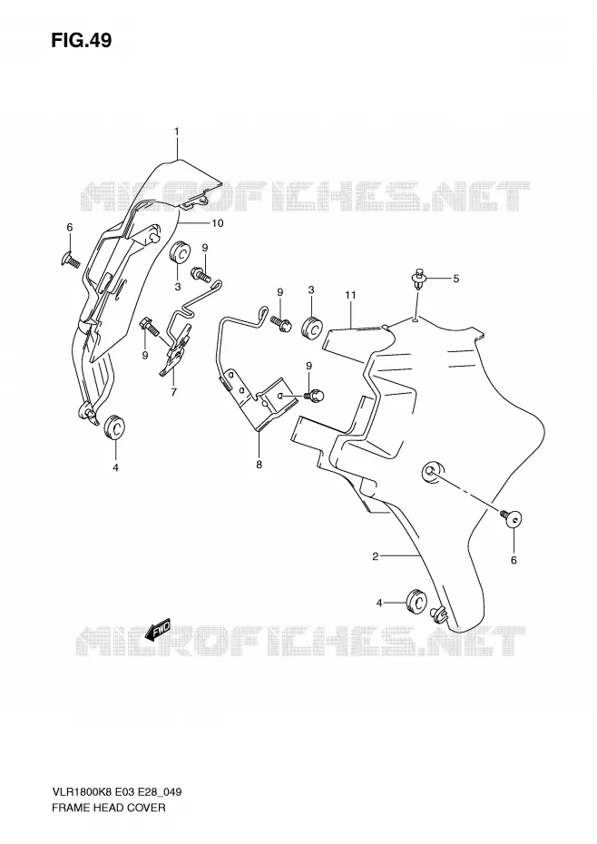 COUVERCLES DE CADRE AVANT Suzuki MOTO 1800 INTRUDER 2008  VLR1800K8(E3/E28)