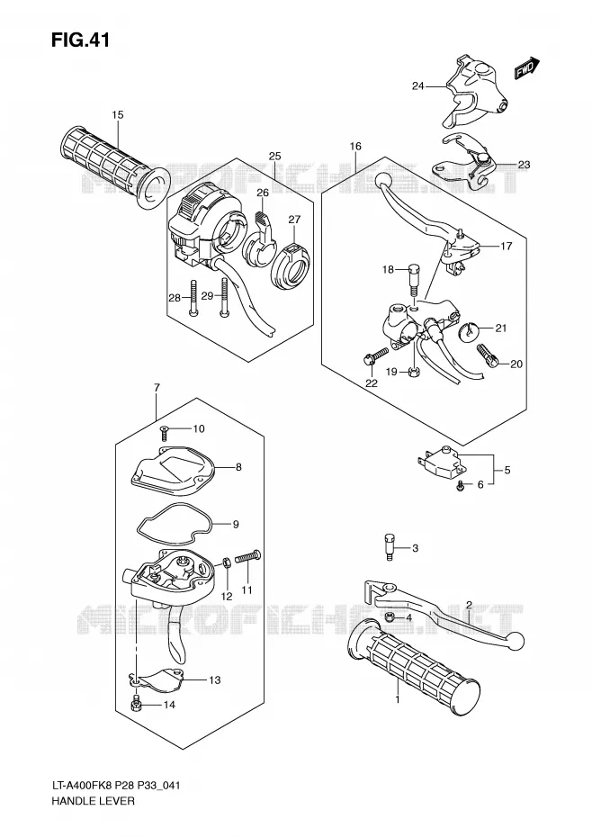 ENSEMBLE LEVIERS - POIGNEES Suzuki QUAD 400 KINGQUAD 2010  LT-A400FL0(P28/P33)