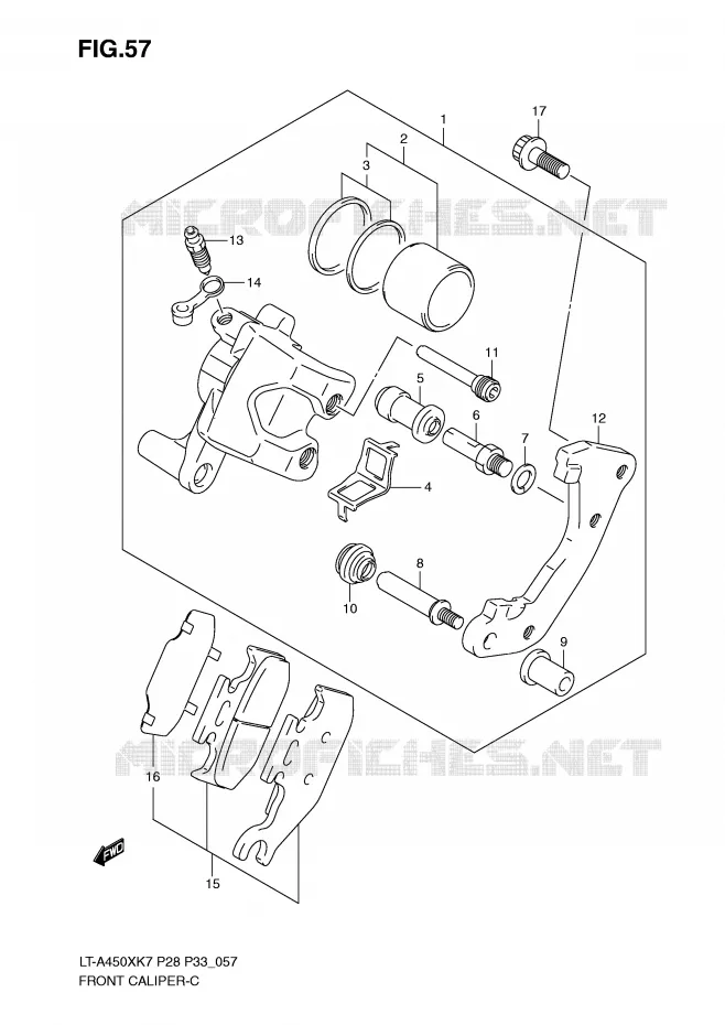 ETRIER DE FREIN AVANT Suzuki QUAD 450 KINGQUAD 2008  LT-A450XK8(P28/P33)