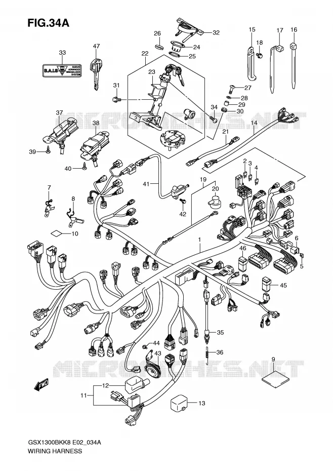 FAISCEAU ELECTRIQUE (GSX1300BKA/AU2/AUF) Suzuki MOTO 1300 B-KING 2010  GSX1300BKAL0(E2)