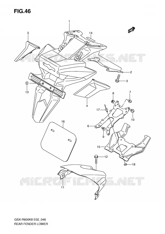 GARDE BOUE ARRIERE INFERIEUR Suzuki MOTO 600 GSX-R 2008  GSX-R600U3K8(E2)