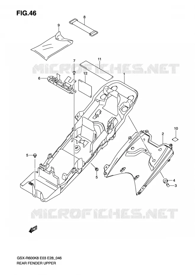 GARDE BOUE ARRIERE SUPERIEUR Suzuki MOTO 600 GSX-R 2008  GSX-R600K8(E3/E28)