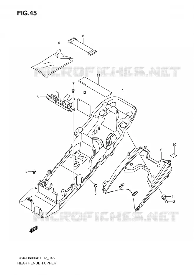GARDE BOUE ARRIERE SUPERIEUR Suzuki MOTO 600 GSX-R 2008  GSX-R600U3K8(E2)
