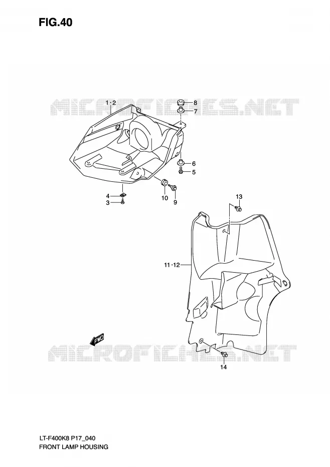 LOGEMENT PROJECTEUR AVANT Suzuki QUAD 400 KINGQUAD 2010  LT-F400L0(P17)