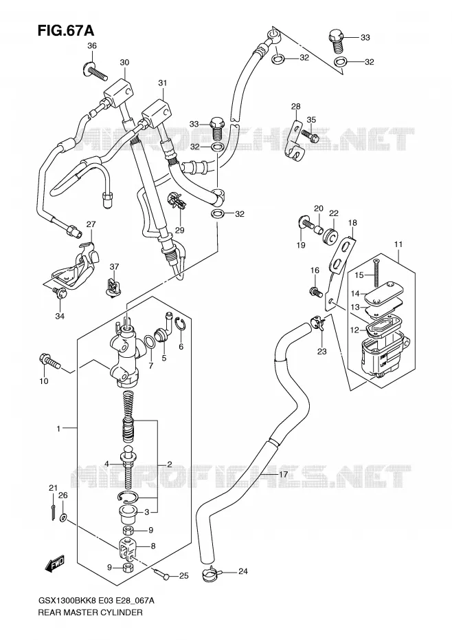 MAITRE CYLINDRE DE FREIN ARRIERE (GSX1300BKAK8/AK9) Suzuki MOTO 1300 B-KING 2008  GSX1300BKK8(E3/E28)