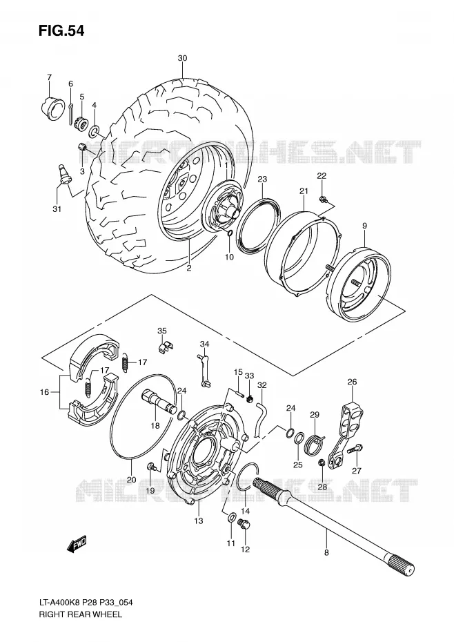 ROUE ARRIERE DROITE Suzuki QUAD 400 EIGER 2008  LT-A400K8(P28/P33)