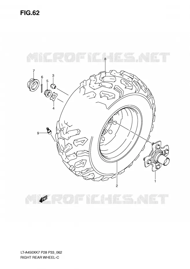 ROUE ARRIERE DROITE Suzuki QUAD 450 KINGQUAD 2009  LT-A450XK9(P28/P33)