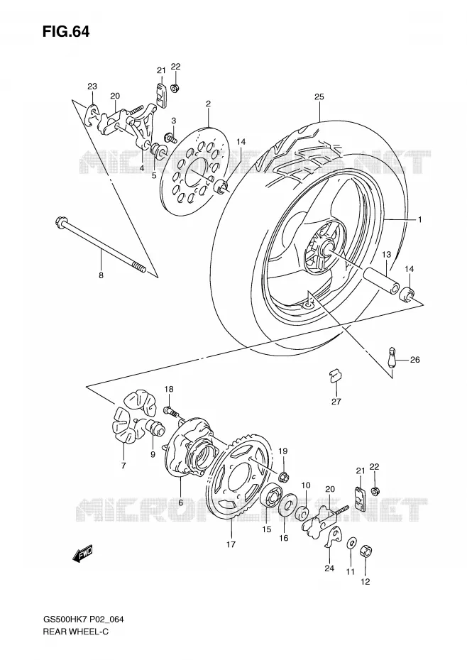ROUE ARRIERE Suzuki MOTO 500 GS-E 2007  GS500HUK7(P02)