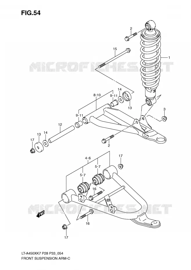 TRIANGLES ET AMORTISSEUR AVANT (MODEL K7) Suzuki QUAD 450 KINGQUAD 2008  LT-A450XZK8(P28/P33)