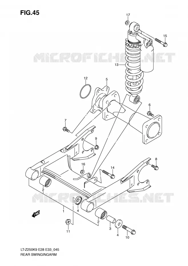 BRAS OSCILLANT ARRIERE Suzuki QUAD 250 QUADSPORT 2010  LT-Z250L0(E28/E33)
