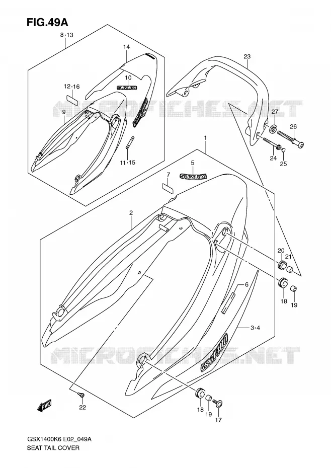 CARENAGE ARRIERE - CAPOT DE SELLE (MODEL K7) Suzuki MOTO 1400 GSX 2007  GSX1400ZK7(E2)