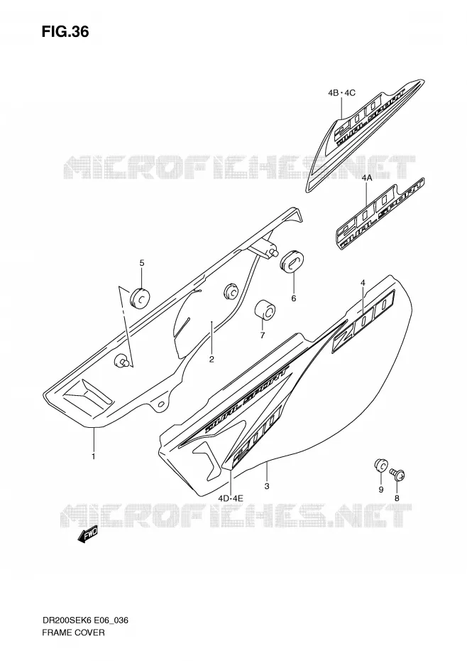 CARENAGES ARRIERE Suzuki MOTO 200 DR 2010  DR200SEL0(E6)