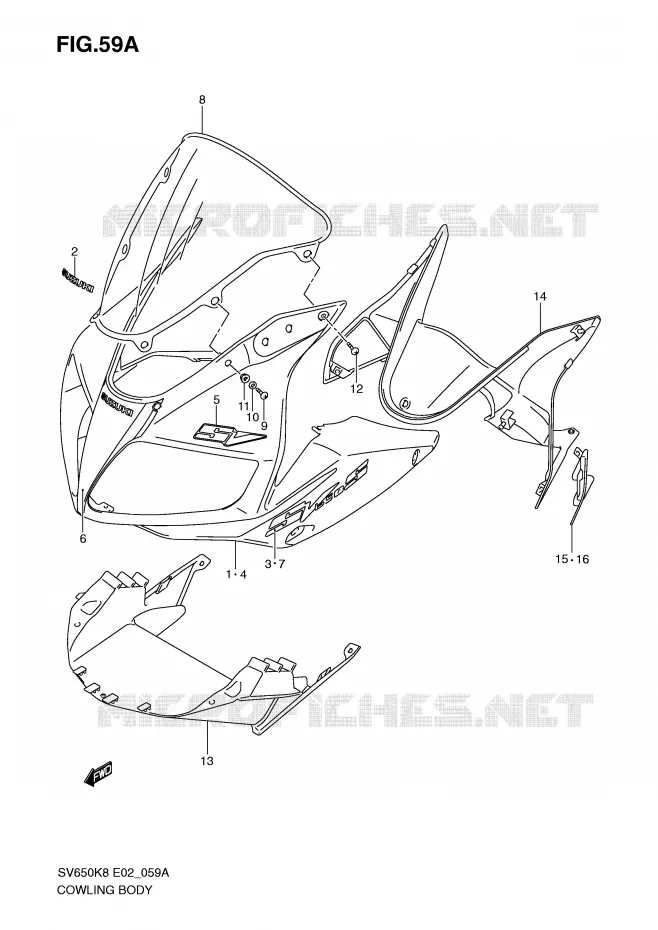 CARENAGES (MODEL K9 WITH COWLING) Suzuki MOTO 650 SV 2010  SV650SAL0(E2)
