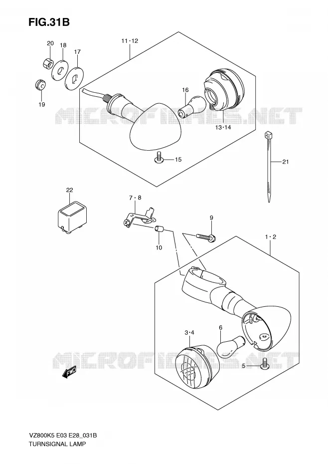 CLIGNOTANTS (VZ800Z K9) Suzuki MOTO 800 MARAUDER 2007  VZ800ZK7(E3/E28)