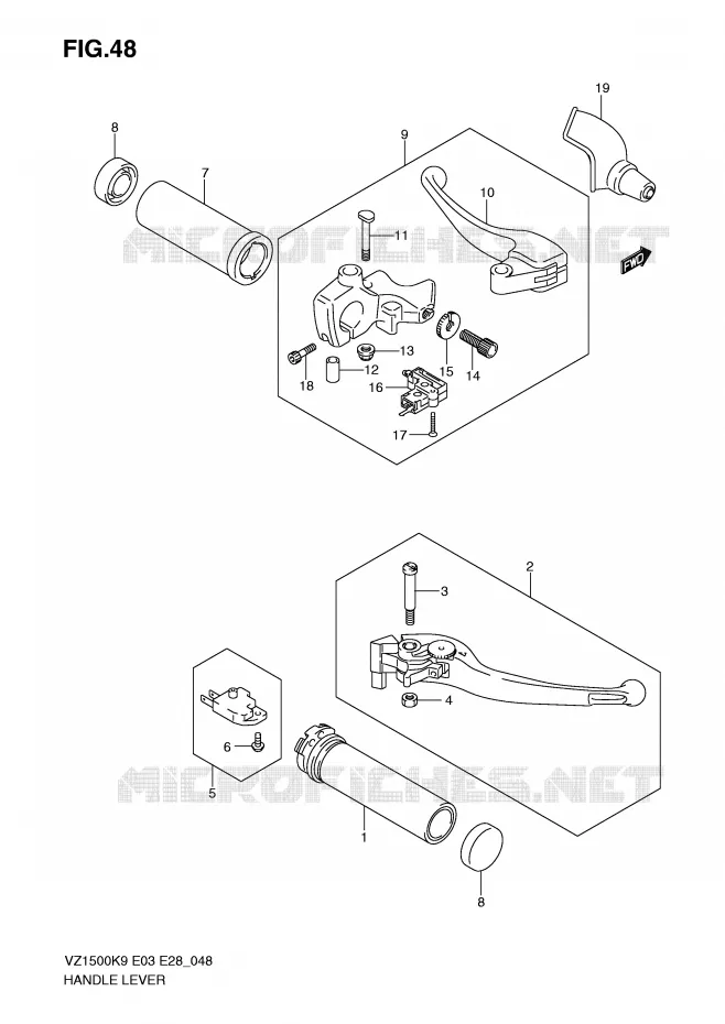 ENSEMBLE LEVIERS - POIGNEES Suzuki MOTO 1500 BOULEVARD 2010  VZ1500L0(E3/E28)