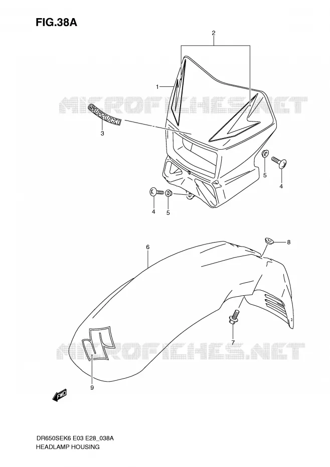 ENTOURAGE DE PHARE (MODEL K9/L0) Suzuki MOTO 650 DR 2007  DR650SEK7(E3/E28)