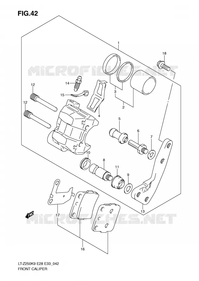 ETRIER DE FREIN AVANT Suzuki QUAD 250 QUADSPORT 2010  LT-Z250ZL0(E28/E33)