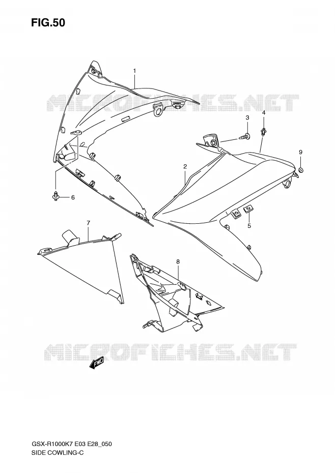 FLANCS DE CARENAGES (MODEL K7) Suzuki MOTO 1000 GSX-R 2008  GSX-R1000 K8 (E28)
