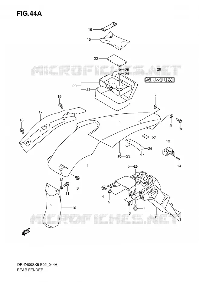 GARDE BOUE ARRIERE (MODEL K9) Suzuki MOTO 400 DR-Z 2005  DR-Z400SK5(E2)