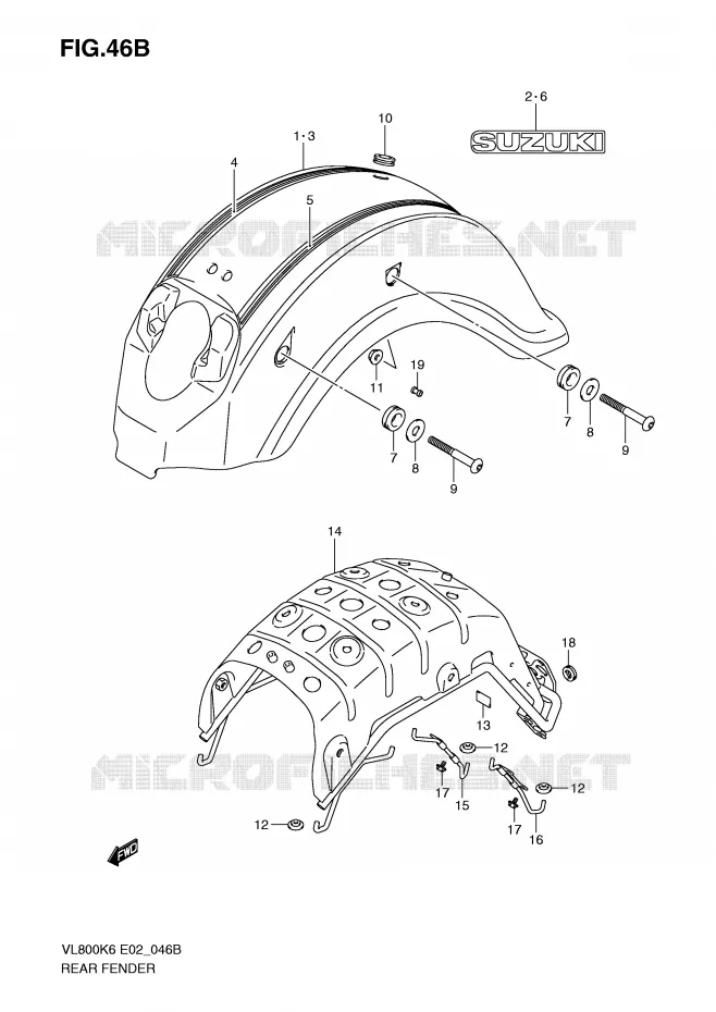 GARDE BOUE ARRIERE (MODEL K9) Suzuki MOTO 800 VOLUSIA 2006  VL800CUEK6(E2)