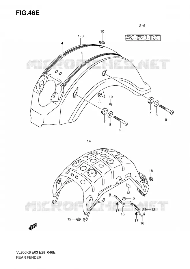 GARDE BOUE ARRIERE (MODEL K9) Suzuki MOTO 800 VOLUSIA 2009  VL800CK9(E3/E28)