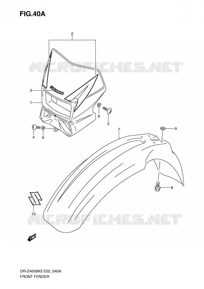 GARDE BOUE AVANT (MODEL K9) Suzuki MOTO 400 DR-Z 2007  DR-Z400SK7(E2)