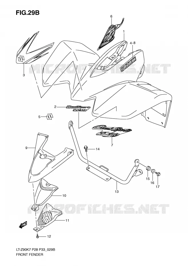 GARDE BOUE AVANT (MODEL K9) Suzuki QUAD 90 QUADSPORT 2009  LT-Z90ZK9(P28/P33)