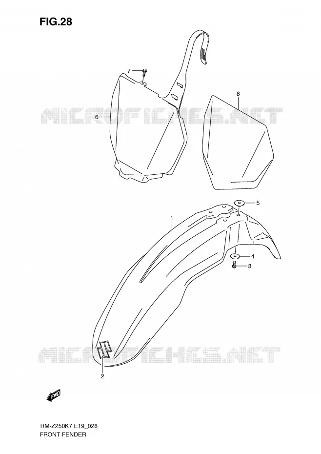 GARDE BOUE AVANT Suzuki MOTO 250 RM-Z 2007  RM-Z250K7(E19)
