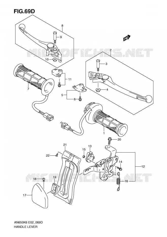 LEVIERS - POIGNEES (AN650AK9/AL0 E2,E19) Suzuki SCOOTER 650 BURGMAN 2008  AN650K8(E2)