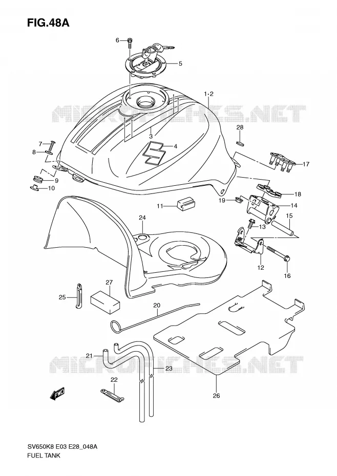 RESERVOIR D'ESSENCE (MODEL K9) Suzuki MOTO 650 SV 2009  SV650SAK9(E3/E28)