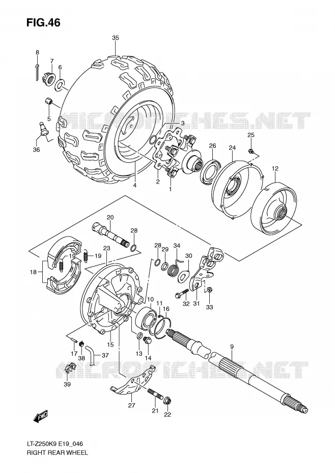 ROUE ARRIERE DROITE Suzuki QUAD 250 QUADSPORT 2010  LT-Z250ZL0(E19)