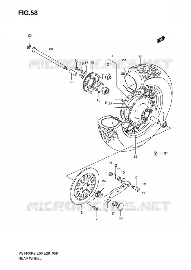 ROUE ARRIERE Suzuki MOTO 1400 INTRUDER 2009  VS1400K9(E3/E28)