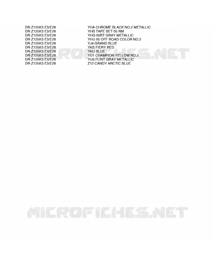* CHARTE COULEUR * Suzuki MOTO 125 DR-Z 2004  DR-Z125LK4(E3/E28)
