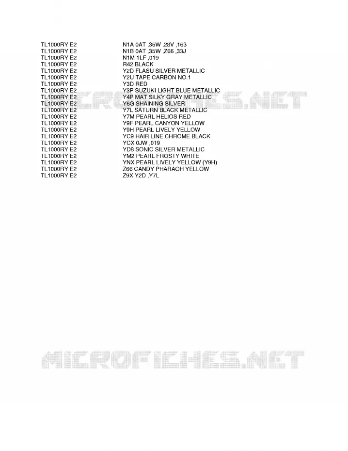 * CHARTE COULEUR * Suzuki MOTO 1000 TL-R 1998  TL1000RW(E2)