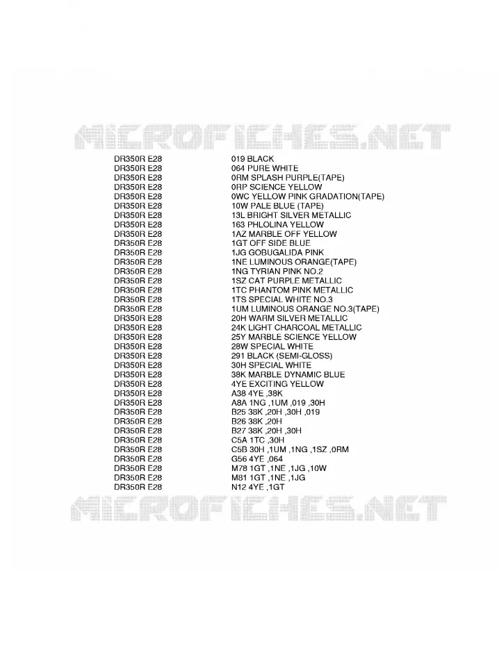 * CHARTE COULEUR * Suzuki MOTO 350 DR 1990  DR350L(E28)