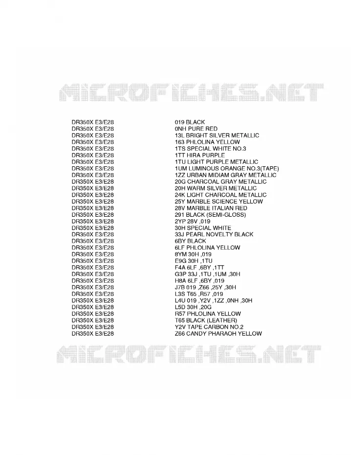 * CHARTE COULEUR * Suzuki MOTO 350 DR 1997  DR350V(E3/E28)