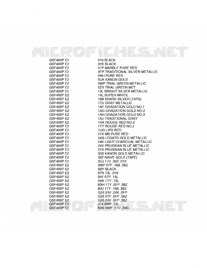 * CHARTE COULEUR * Suzuki MOTO 400 BANDIT 1992  GSF400N(E2)