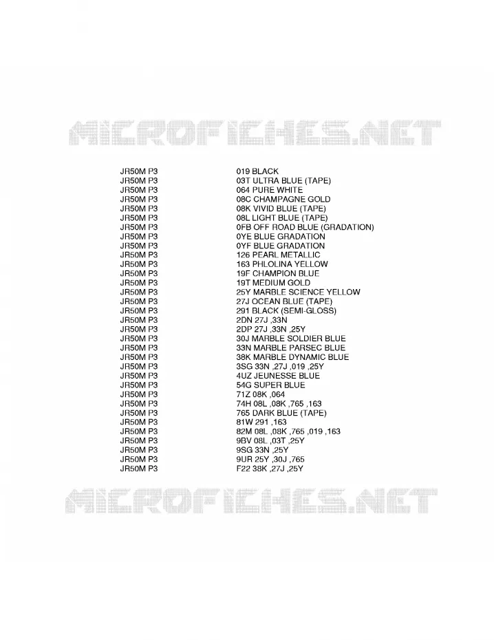* CHARTE COULEUR * Suzuki MOTO 50 JR 1991  JR50M(P3)