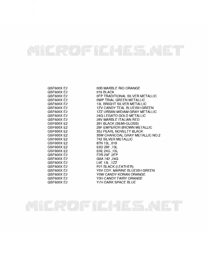* CHARTE COULEUR * Suzuki MOTO 600 BANDIT 1996  GSF600T/GSF600ST/GSF600UT/GSF600SUT